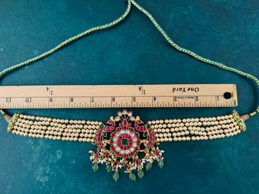 Jadau Kundan Choker | Real Kemp Stones | Brass Base | Faux Pearls | No earrings | Gold Polish | Free Shipping | Ships from California